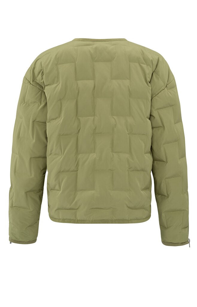Kurze SteppJacke mit Taschen und Reißverschluss Olive