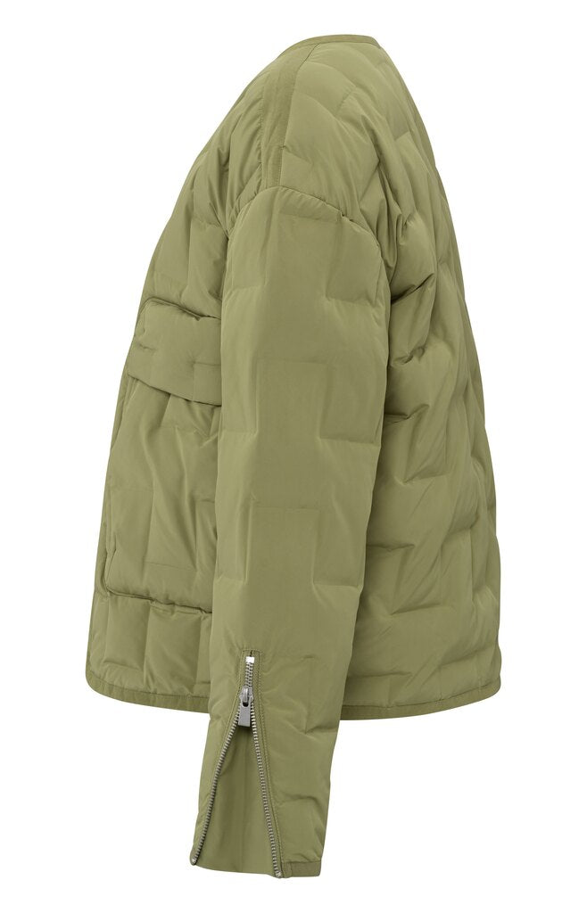 Kurze SteppJacke mit Taschen und Reißverschluss Olive