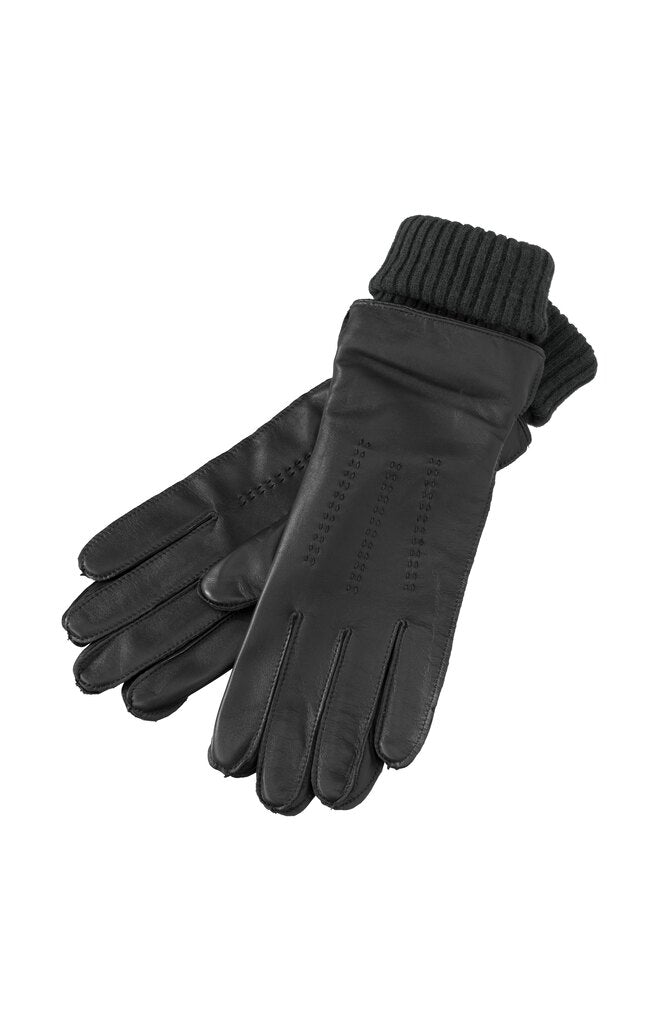 Lederhandschuhe mit Strickbündchen Schwarz