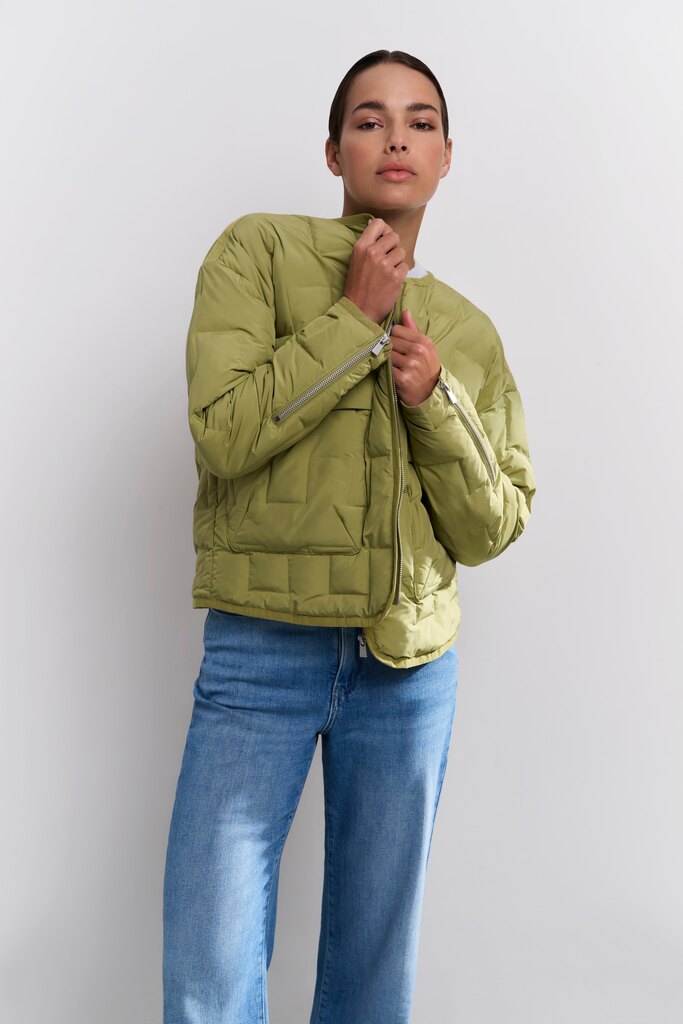 Kurze SteppJacke mit Taschen und Reißverschluss Olive