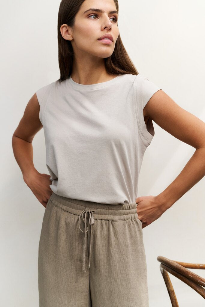 Gewebte Hose mit weitem Bein und elastischem Bund Seneca Rock Beige