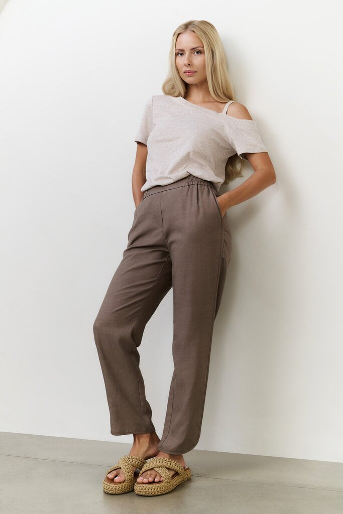 Gewebte Hose mit elastischem Bund Greyish Brown