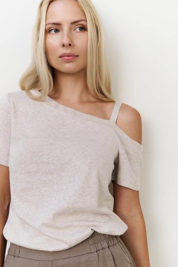 Asymmetrisches T-Shirt mit Schulterträger Milk Brown Melange