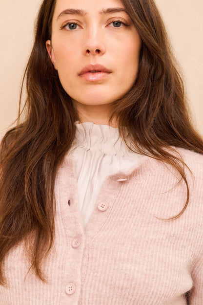 Kurzer Melange-Cardigan mit Details an den Rändern Shadow Gray Pink Melange