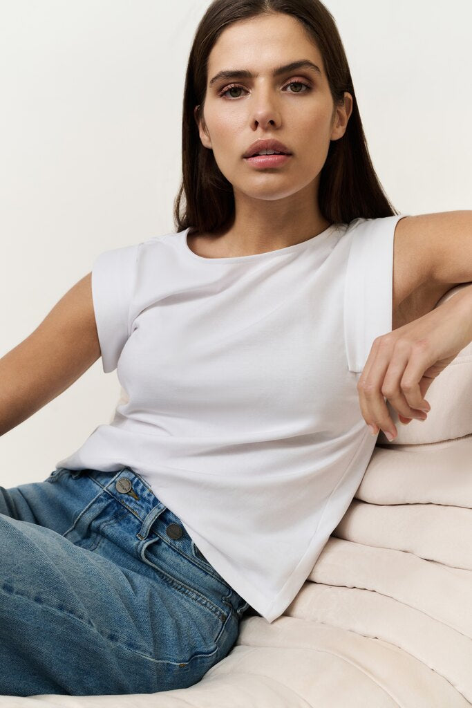Jersey-Oberteil mit festgenähten umgeschlagenen Ärmeln Pure &lt;white