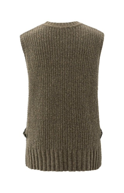 Gerippter ärmelloser Pullover mit Schnallen an den Seiten Capers Melange