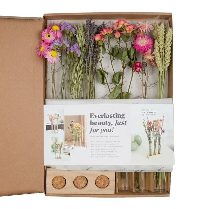 Geschenkset droogbloemen in de brievenbus, met vazen - Roze