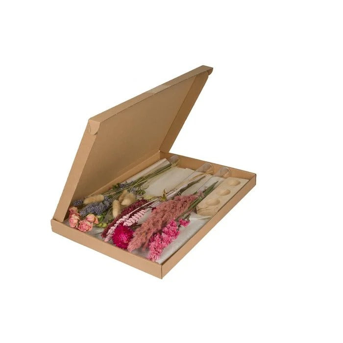 Geschenkset droogbloemen in de brievenbus, met vazen - Roze