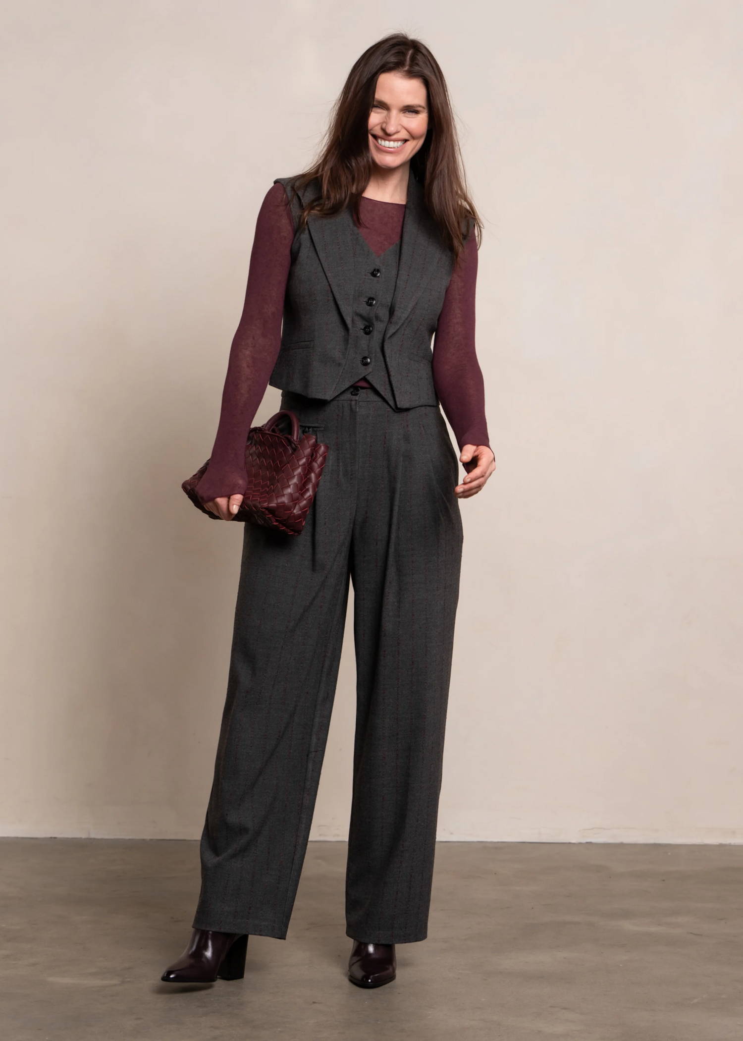 Pants Stripe Iben Grey/ Amarone