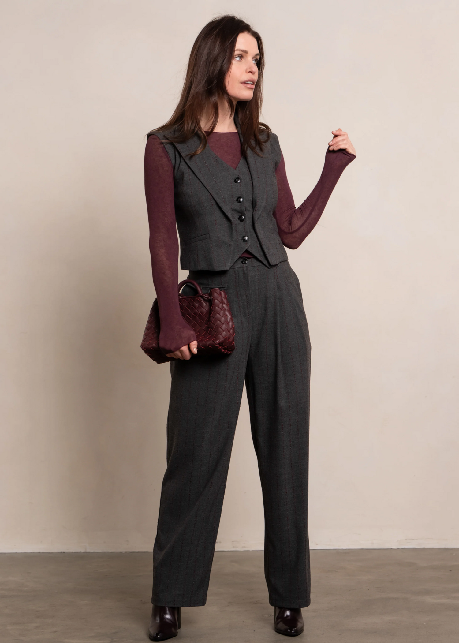 Pants Stripe Iben Grey/ Amarone