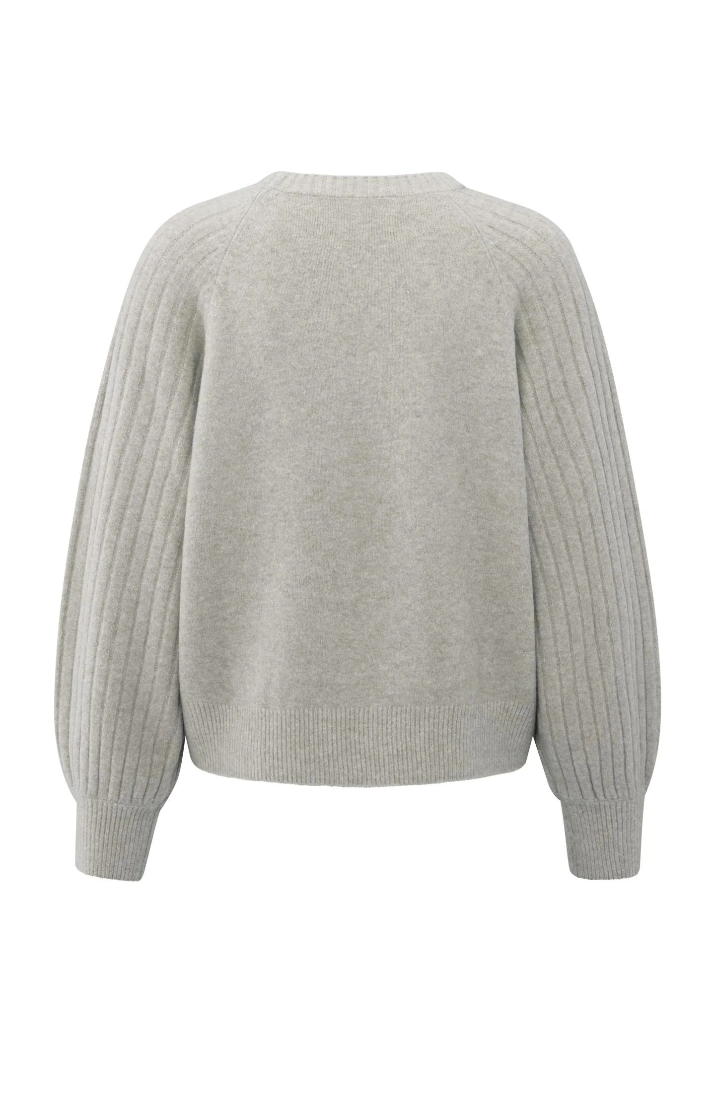 Strickpullover mit gerippten Ärmeln und Rundhalsausschnitt Brownish Grey Melange