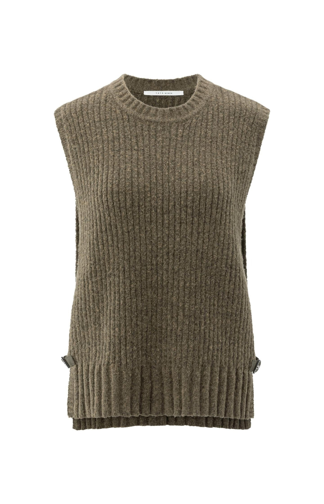 Gerippter ärmelloser Pullover mit Schnallen an den Seiten Capers Melange