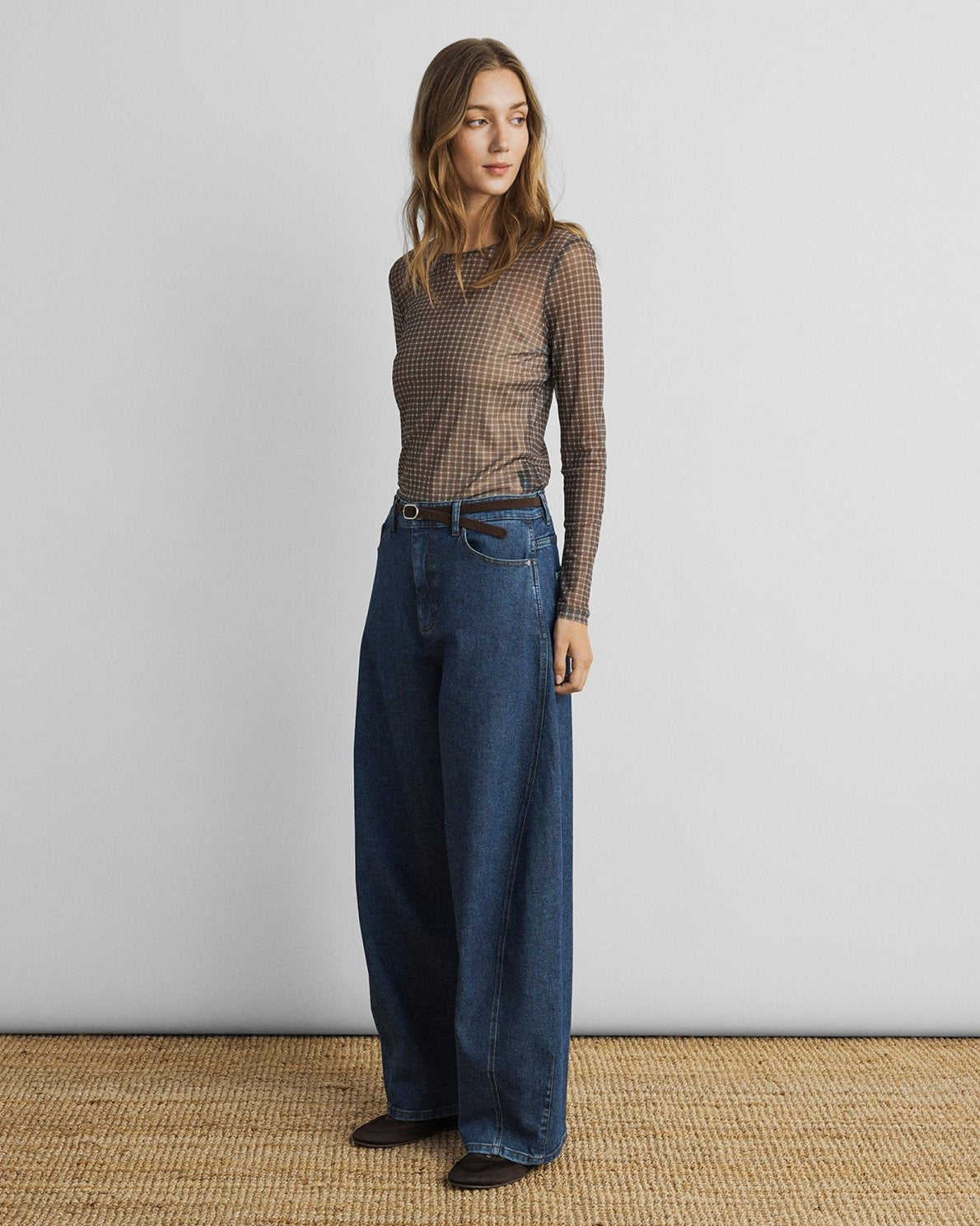 MSCHJanie Illenora Top AOP Dark Brown Check