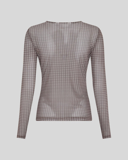 MSCHJanie Illenora Top AOP Dark Brown Check