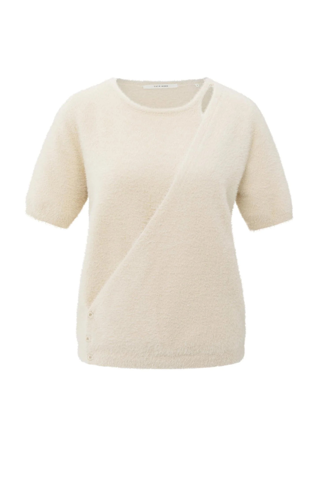 Flauschiger kurzärmeliger Pullover mit Detail in Wickeloptik Chalk White