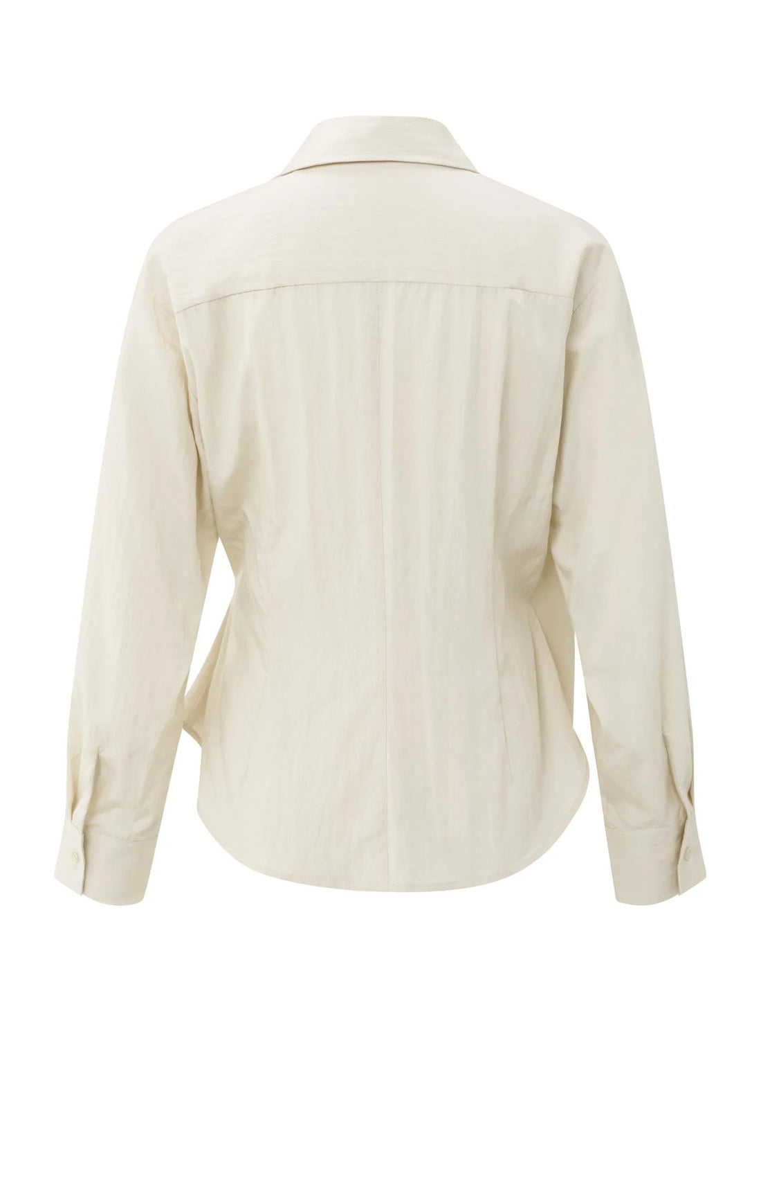Eng anliegende Bluse in Wickeloptik mit langen Ärmeln Beige