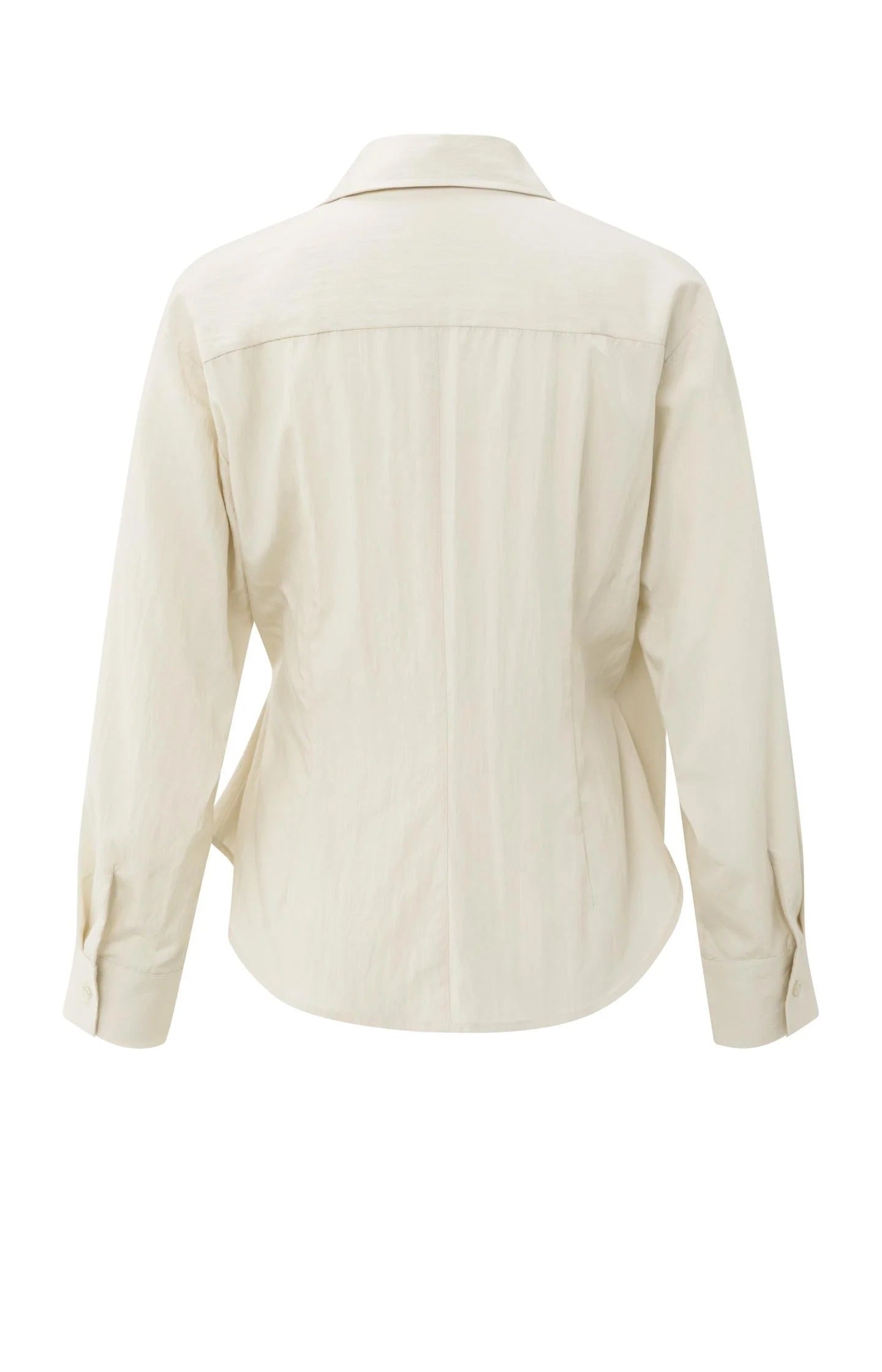 Eng anliegende Bluse in Wickeloptik mit langen Ärmeln Beige