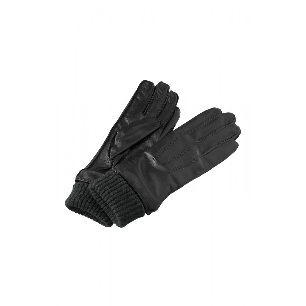 Lederhandschuhe mit Strickbündchen Braun