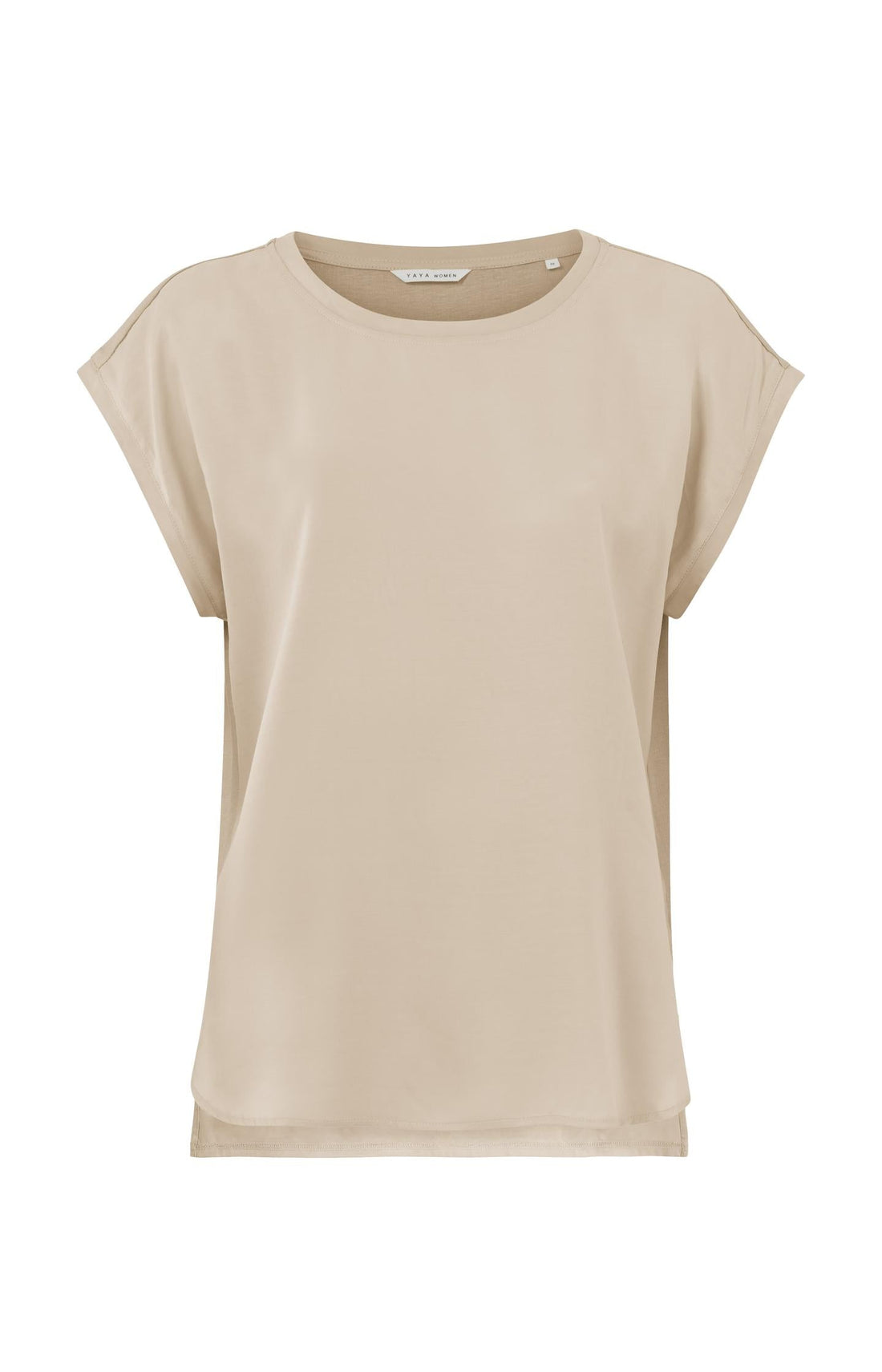 Ärmelloses Rundhalsoberteil aus Materialgemisch White Pepper Beige