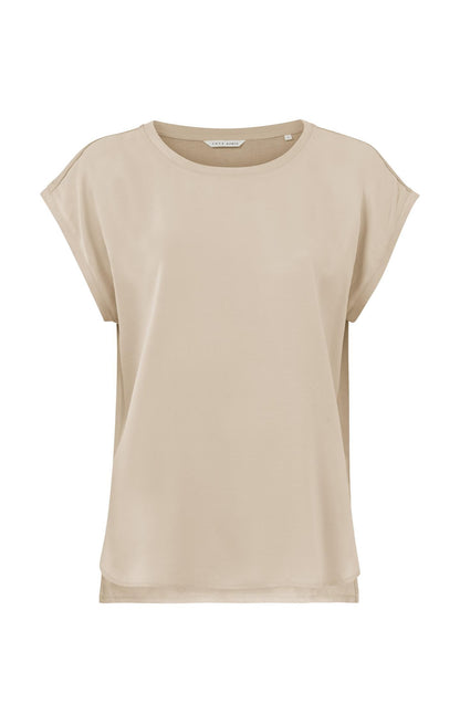 Ärmelloses Rundhalsoberteil aus Materialgemisch White Pepper Beige