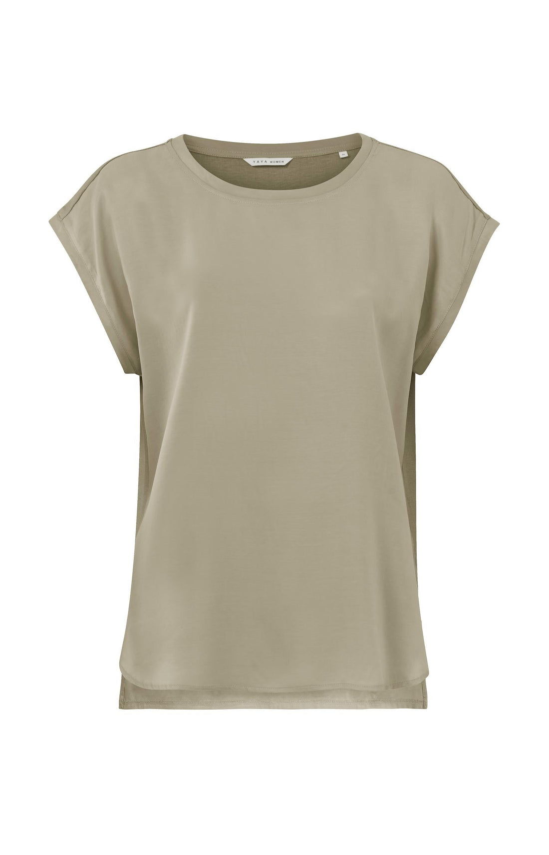 Ärmelloses Rundhalsoberteil aus Materialgemisch Winter Twig Beige