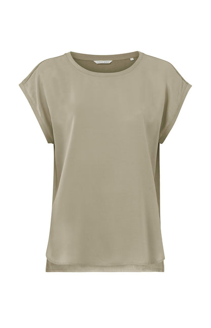 Ärmelloses Rundhalsoberteil aus Materialgemisch Winter Twig Beige